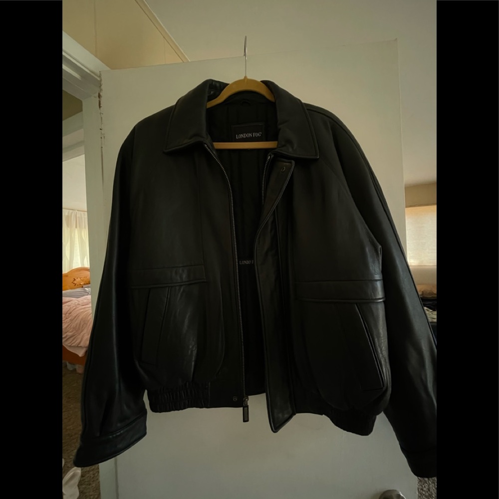 Black Leather Men’s London Fog Jacket L, genuine
